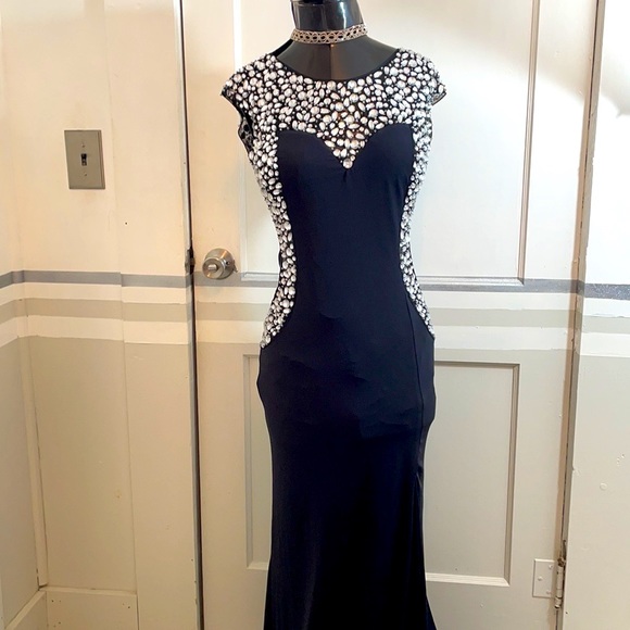CQ by CQ Black Drop-waist   Netted & Stoned Evening  Dress size  back Zipper M - Picture 10 of 15